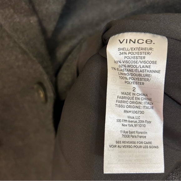 Vince One-Button Wool Blend Blazer in Heather Charcoal Size 2 - Picture 9 of 9